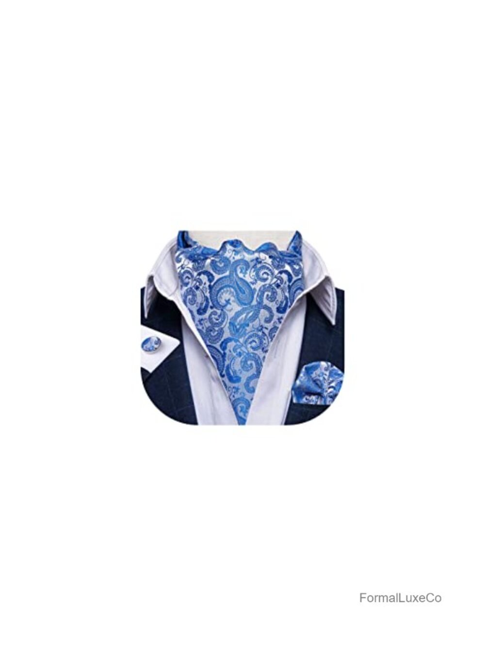 Men's Jacquard Woven Ascot Silk Cravat Set with Pocket Square and Cufflinks